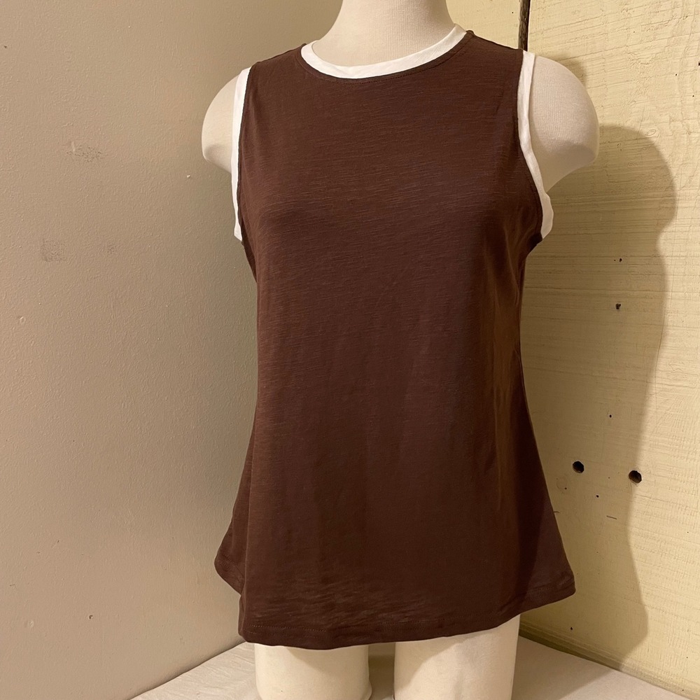 DOKOTOO Brown‎ White Trim Sleeveless Tank Top Women Size M NWT